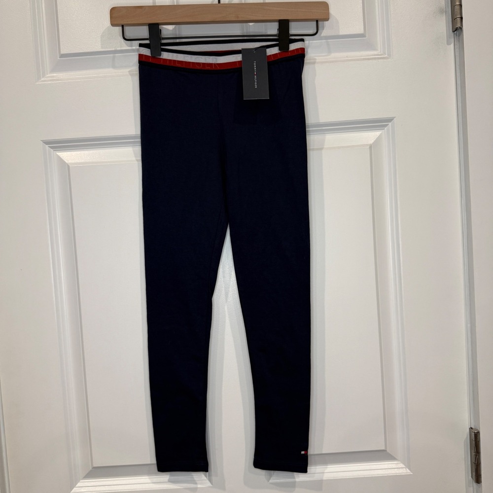 Tommy Hilfiger Girls Navy Blue Logo Waistband Leggings Size 7 NWT